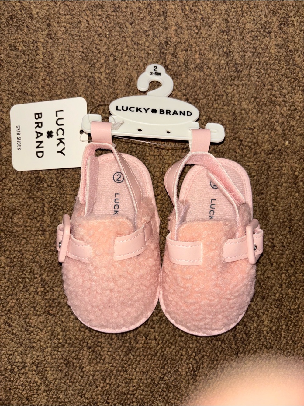 Lucky Brand Baby Pink Sherpa Mary Jane Crib Shoes